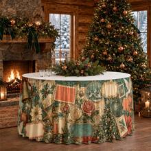 Table Cloth Table Skirt 1 Holiday Christmas Flowers Retro Bell Rose Decoration Design Polyester Material Is Suitable For Dining Room Kitchen To Send An Activity Holiday Decoration. - 1 - View 1