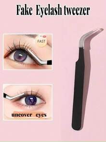 Black Minimalist Eyelash Tweezers, Straight And Angled Tip Design, Two Tip Options, Precision Crafted, Easily Meets Various Needs. Thickened Steel Material, High Hardness, Good Elasticity, Durable. Comes With Protective Cover To Avoid Hand Injury. - Black - View 4