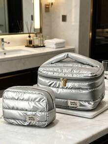 Cosmetics And Skincare Storage Bag, Pearl Luster Handheld Makeup Bag, Soft Cloud Makeup Bag, Handheld Toiletry Bag, Quilted - Multicolor - View 5