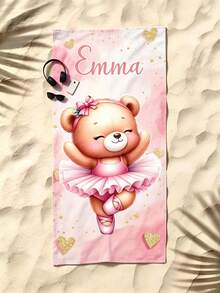 Custom Name Pink Ballerina Teddy Bear Beach Towel, Soft Absorbent Microfiber Towel, Lightweight For Beach Pool Camping Travel, Girls Kids Gift - Multicolor - View 4