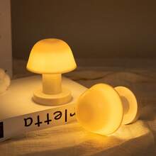 1pc Mushroom Lamp (Powered By 2 AA Batteries, Batteries Not Included) Tap Light Bedroom Bedside Night Light Ambient Light Home Decor Desktop Ornament, Photography Studio Fill Light, Photography Prop - Yellow - View 1