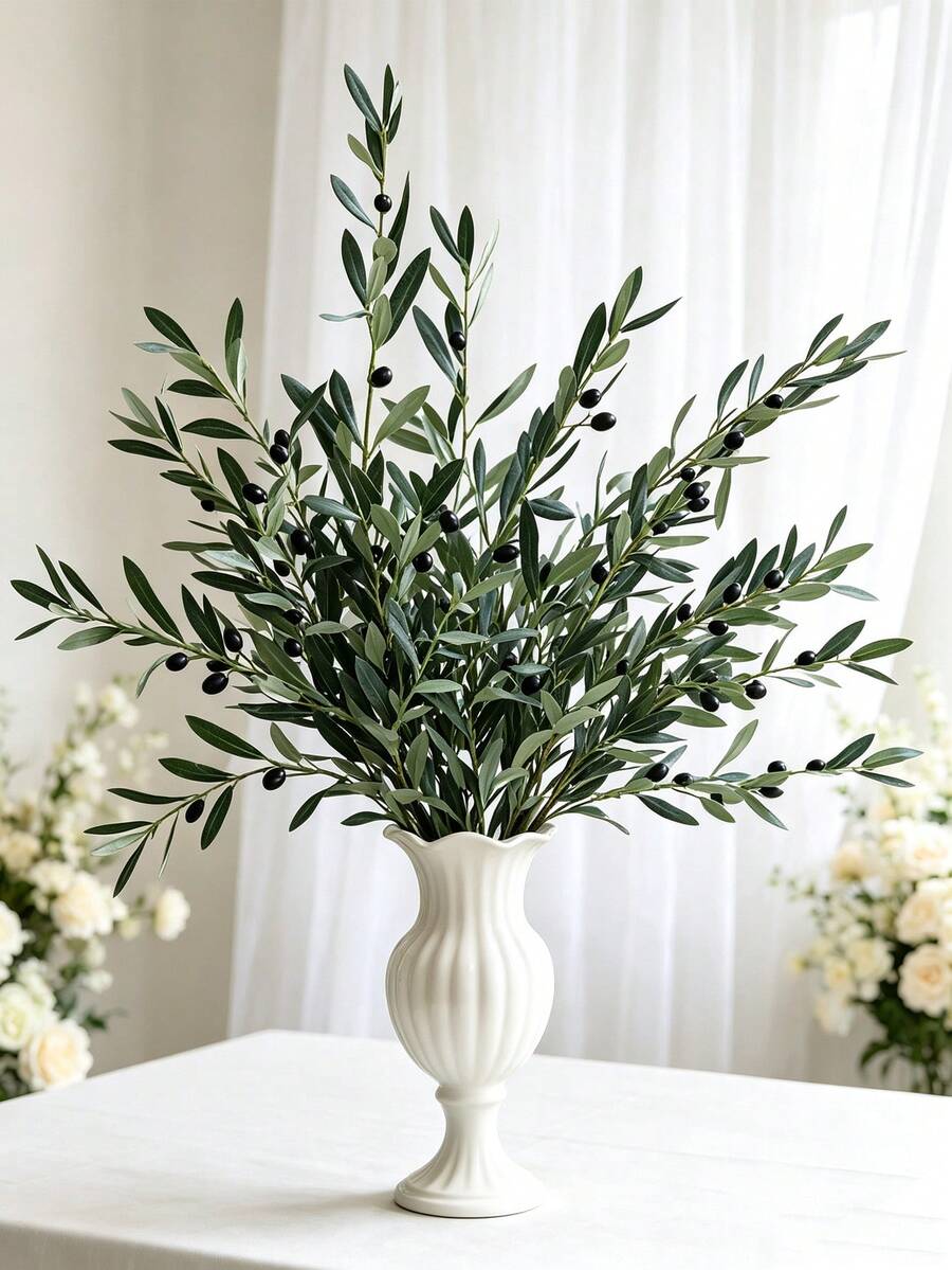 1pc 38 Inch Artificial Olive Leaf Branch, Faux Green Spring Plant Stem, Suitable For Wedding, Home/Kitchen/Office Floral Decoration, DIY Tabletop Arrangement - Multicolor - View 1