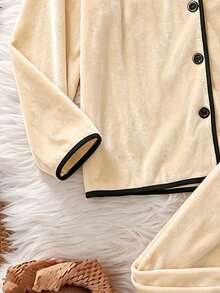 Sweet Apricot Colored Long Sleeve Long Pants And Two Pieces Pajamas For Girls In Autumn And Winter Seasons,Suitable For Home Leisure,Gatherings,Parties - Apricot - View 5