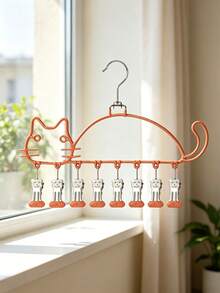 1PC/5PCSCute Cat Shaped Clothes Hanger With Multi Clips, Non-Mark Sock Drying Rack, Household Laundry Hanging Holder For Socks, Underwear & Small Garments, Multi-Color Optional, Portable Laundry Organizer For Balcony Clothes Drying - Multiple Colors and Styles - View 19