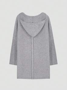 Women's Solid Color Knit Hooded Cardigan, Button Front, Plus Size, Casual Comfort, Minimalist Elegant Style Home, Office, Travel Autumn Winter - Grey - View 8