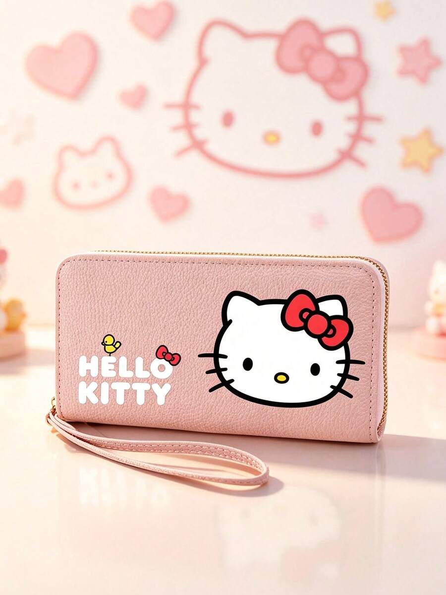 SANRIO Kawaii Hello Kitty Print Long Zipper Wallet For Women,Multi-Card Holder Phone Clutch Bag Purse With Wristlet Strap,Large Capacity Coin Organizer Gift - Multicolor - View 1