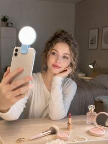 Blue Mini Portable Clip-On Selfie Fill Light, 3 Lighting Modes, Rechargeable, Phone Beauty Light, Live Streaming Fill Light, Low Light Photography Accessory, Pocket Phone Light, 150mAh - one-size - View 5
