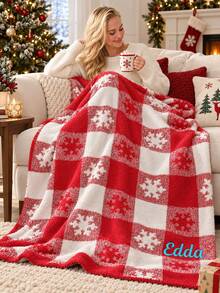 Personalized Christmas Snowflake Plaid Throw Blanket With Custom Name Embroidery, Sofa And Bedroom Decor For Reading And Relaxing At Home, Christmas Gift For Mom, Dad And Grandparents - Multicolor - View 6