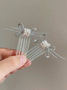 1pc/2pcs Rhinestone Bow Faux Pearl Hair Comb Hair Stick Luxury Fashion Hair Accessory Elegant Bridal Updo Hair Ornament - Multicolor - View 7