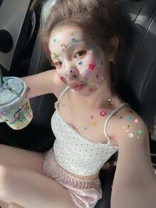 1Sheets 65/102/106pcs Self-Adhesive Rainbow Face Gem Stickers, Heart Square Flower Round Acrylic Rhinestone Pearl Stickers, 3D Shiny DIY Face Body Decor, Ins Y2K Photo Props, For Halloween Music Festival Party Cosplay - Multicolor - View 5