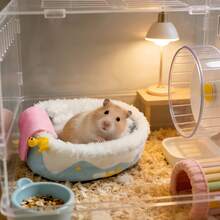 1pc Hamster Bed - Warm Soft Plush Round Nest, Cartoon Wave Pattern Comfortable Sleeping Bed, Suitable For Hamsters And Sugar Gliders, Winter Pet Cage Habitat Decoration - Multicolor - View 1