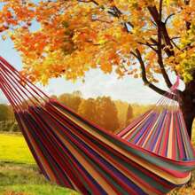 Outdoor Camping Hammock Adult Single Thickened Canvas Swing Net Bed Anti-Rollover Striped Hammock (Storage Bag Random Color Style) - Multicolor - View 2