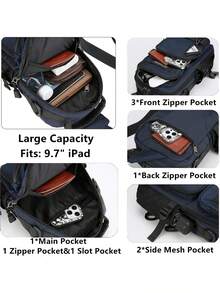 New Fashion Men's Chest Bag Tech Style Multifunctional 2-In-1 Backpack Small Bag Outdoor One Shoulder Crossbody Bag Zipper Decoration Multi-Pocket Holiday Gift For Father Boyfriend - Multicolor - View 8