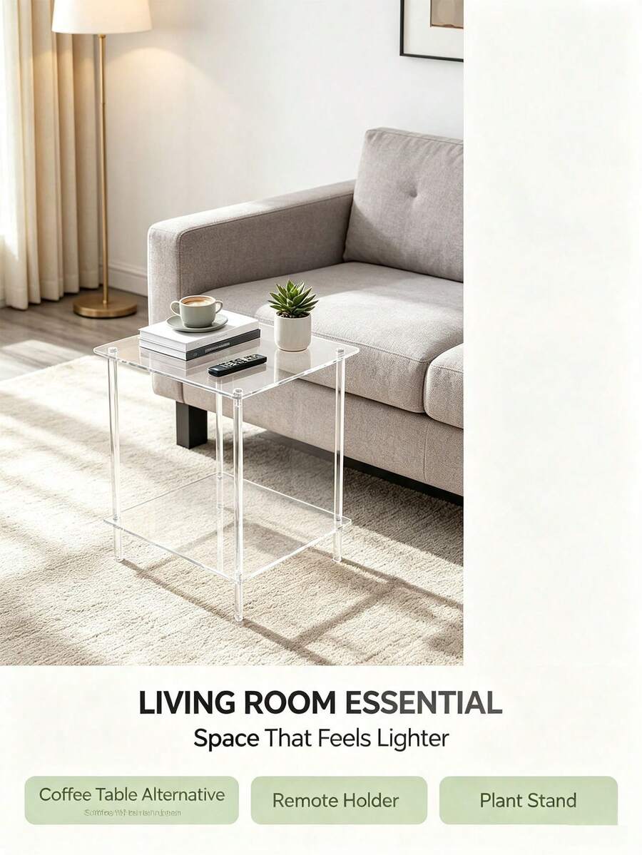 Acrylic Oval/Rectangular Side Table, Double-Layer Transparent Bedside Cabinet, Modern Transparent End Table, Suitable For Bedroom And Living Room, Can Be Used As Display Stand And Book Storage - Multicolor - View 1