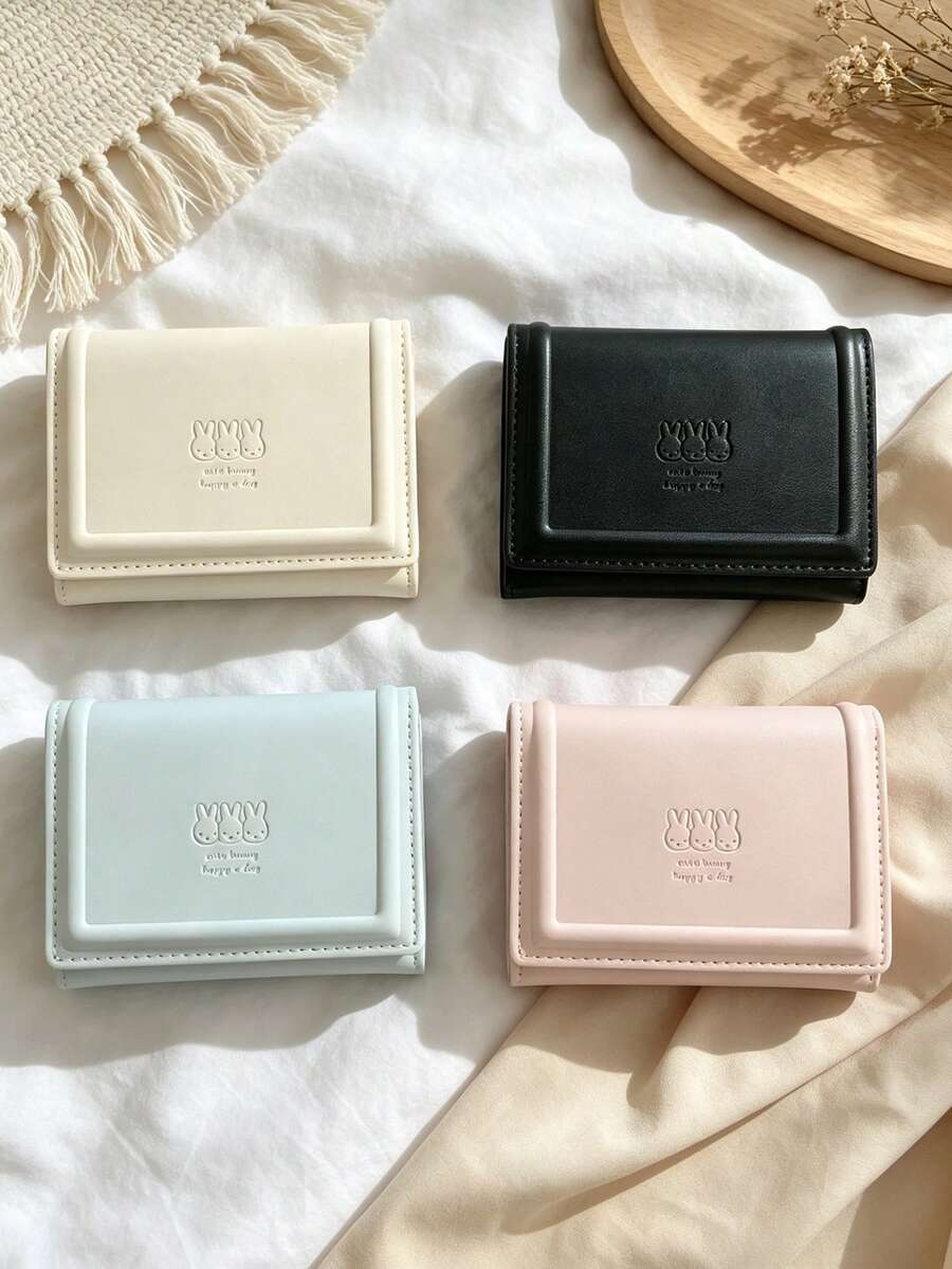 Dompet Kelinci Bergambar, Dompet Koin Minimalis Warna Lembut, Dompet Koin dan Kartu Multifungsi Pendek untuk Anak Perempuan dengan Motif Kartun Segar, Dompet Serbaguna untuk Bepergian - MultiWarna - View 1