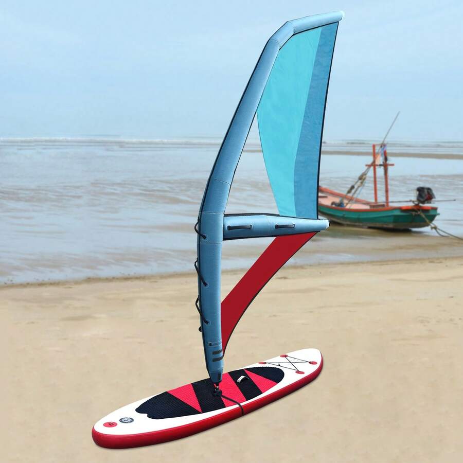 Inflatable Windsurf Sail, Oxford Cloth & PVC, 4.2㎡ Sail Area, 360° Rotatable Base, With Pump Backpack Foot Strap For Adult Water Sport - Blue and Red - View 1