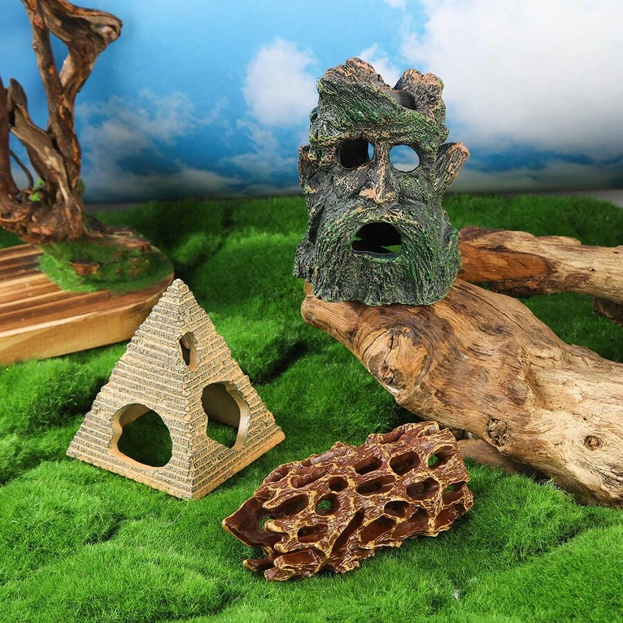 2PCS Fish Tank Decor Egyptian Pyramid Tree Hole Resin Ornament Aquarium Decoration Fish Shrimp Spawning Hiding Cave Craft - Happy Aquarium - View 1