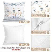 4pcs/1pc French Blue & White Goose Pattern Pillow Covers Without Inserts, Single-Sided Printed Cushion Cases, Suitable For Living Room Bedroom Home Decor, All Season Use - Multicolor - View 4