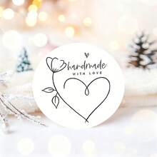 48/24pcs Handmade Love Stickers - Heart And Flower DIY Tags With Cursive Letters, Sweet Hand Drawn Style, Suitable For Handmade, Gift Labels, Diaries, Weddings, Birthdays - Bulk Sticky Paper - Round - View 4