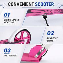 Adult Foldable Two-Wheeled Scooter, Height Adjustable Kick Scooter With Rear Brake & Suspension System, Thickened Black Frame High Load Bearing Portable Urban Commuter Scooter For Outdoor Travel - Pink - View 5