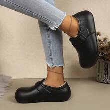Minimalist Square Buckle Cotton Slippers With Soft Waterproof Lining, Fleece Interior, Non-Slip, Indoor/Outdoor Women's Winter Shoes - Black - View 7