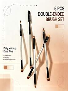 5Pcs Dual Ended Makeup Brush Set Professional Eye Shadow Eyebrow Blending Cosmetic Brushes For Beginners - White - View 2