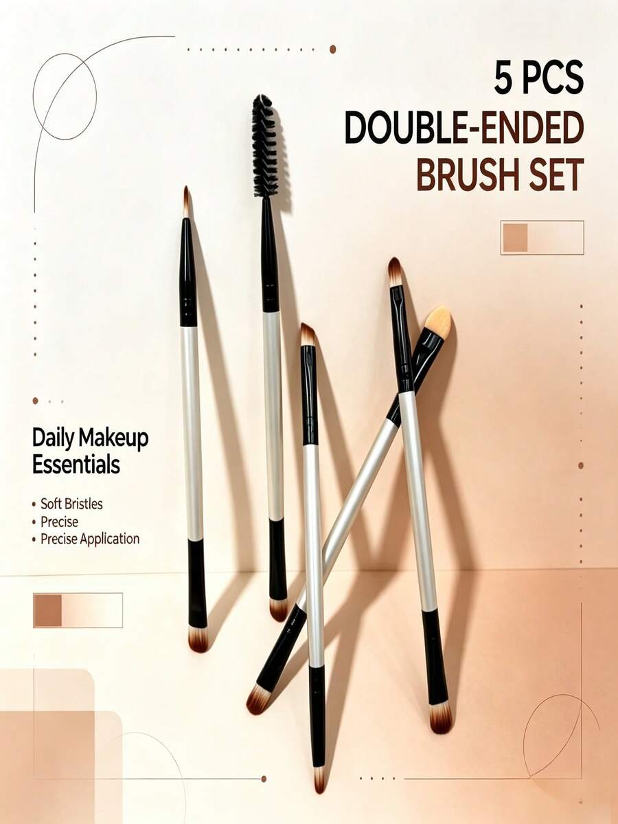 5Pcs Dual Ended Makeup Brush Set Professional Eye Shadow Eyebrow Blending Cosmetic Brushes For Beginners
