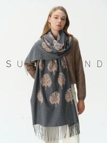 1pc Women's Embroidered Tree Of Life Plant Element Versatile Casual Elegant Scarf For Autumn/Winter Daily Wear - Dark Grey - View 5