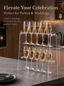 1 Set Party Champagne Display Rack, 2-Tier/3-Tier Thickened Transparent Acrylic Champagne Tower Wine Glass Stemware Holder For Wedding Party - Clear - View 6