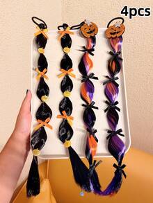 2pcs Girls Glitter Pumpkin Bow Hair Extensions Hair Ties Creative Funny Halloween Cosplay Stage Costume Headwear - Multicolor - View 8