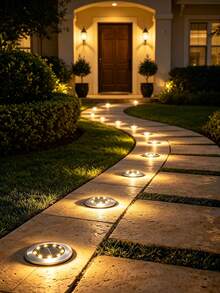 4 Solar Ground Lights | 8 LED Stainless Steel Ground Lights, Weatherproof Outdoor And Home Decor, Suitable For Garden/Path/Balcony, Elegant Landscape Gift Set, Yard Decoration - Multicolor - View 1