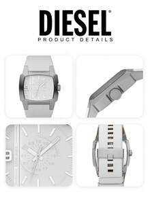 Diesel DZ1449 Stylish Men's Gift Wrist Watch, Distinct Square Shape 5BAR Water Resistant Casual Daily Wristwatch - White - View 5