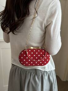 Fashionable Mini Red Bottom White Polka Dot Luxury Metal Chain Portable Women Evening Bag Exquisite Wedding Crossbody Handbag Bow Decor - Red - View 6