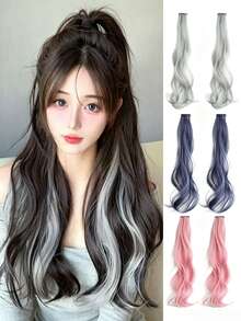 1pc Women Green Highlighted Hair Extension Piece, Invisible Realistic Long Airy Hair Extensions, Invisible Realistic Long...Hair Strands, Trimmable Length - Green - View 5