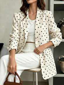 Women's Fashion Polka Dot Blazer, Long Sleeve Button Front Regular Fit Woven Jacket, Autumn/Winter Style - Apricot - View 6
