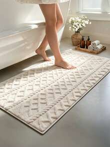 1pc Nordic Style 3D Jacquard Bathroom Rug, Creamy Style Home Bedroom Living Room Laundry Room Entryway Decorative Carpet, Soft Skin-Friendly Comfortable Foot Feel Easy To Clean Doormat, Soft Bedside Decorative Rug, Home Decor Room Decoration, Light Luxury INS Style Home Decor Mat, Skin-Friendly Breathable Easy To Maintain - Beige - View 12