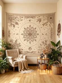 1pc Vintage Bohemian Mandala Tapestry - Bohemian Mandala Wall Hanging With Mysterious Floral Pattern, Sun Moon Star Design, High Definition Digital Print Polyester Fabric Home Decor, Bedroom Aesthetic Hanging Tapestry (Free Installation Kit Included) - Multicolor - View 2