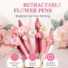 1/6pcs Floral Party Ballpoint Pens - Cute Pink High-Quality Vibrant Floral Series Retractable Pens, Party Favors, Back To School Essentials, Drawing Pens, Learning Tools, Fashion Stationery, Souvenir Multi-Piece Party Gift Set - A - View 3