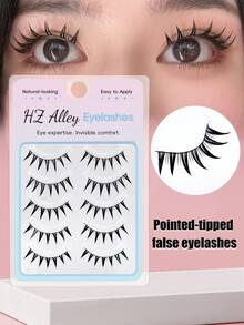 5 Pairs Wet-Look Pointed Cartoon Eyelashes, Invisible Band, Comfortable & Lightweight, Faux Mink Fur, Soft & Natural Fit, Sweet Korean-Style Makeup For Daily, Date, Party Eye Looks - Black - View 2