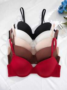5pcs/Set Women's Gathered Push-Up Bras - Multicolor - View 8
