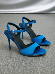Women's Summer Blue Thin Heel Open Toe Sandals With Buckle Hollow Back Cross Strap Design Elegant Versatile High Heel Sandals For Women - Blue - View 6