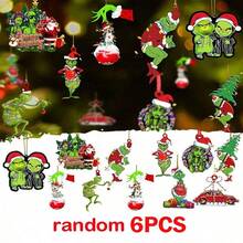 The Grinch The 11pcs(1Set) /6/2PCS ‑Themed Acrylic Christmas Tree Hanging Ornaments, Assorted Funny Character & Creative Pattern Print, Perfect For Christmas Home Decor, And Ideal As Xmas Tree Decoration And Holiday Creative Small Gift. - Cookie Monster - View 11