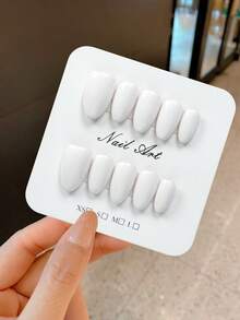 YINZIJIA 10 Pieces, Solid Color Short Almond Shaped White Acrylic Nail Tips Complete Set Of Fake Nail Tips, With Nail Accessories, Suitable For Women's Daily Life And Gatherings - Multicolor - View 1