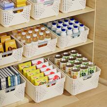 7pc Plastic Storage Baskets With Handles, Wide Mouth Shallow Food Storage Organizer Boxes, Multi-Purpose Home Storage Trays, Suitable For Kitchen Cabinets, Countertops, Bedrooms, Bathrooms, Portable Picnic Baskets, Used For Storing Fruits, Bread, Ginger, Garlic, Snacks, Home Desktop Clutter Containers, Suitable For Home Organization 1/2/5/7pc - View 5