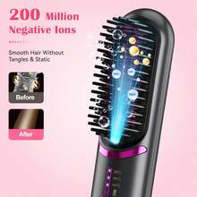 Hatteker USB Rechargeable Straightening Comb, 3 Temperature Settings, Portable Travel Hot Air Brush, Straight & Curl Dual-Use, Root Volumizing Styling Comb - Multicolor - View 9