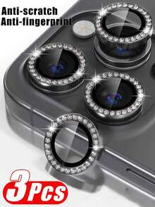 3pcs Apple Camera Lens Protector, Made Of Diamond Tempered Glass, Suitable For Night Photography, Anti-Glare, Protect Lens Compatible With Iphone 17/16 Pro/16 Pro Max, Compatible With Series Lens Protector - Black - View 30