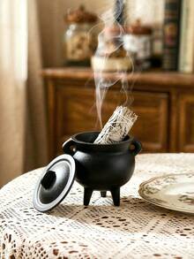 1pc Cast Iron Incense Burner With Extinguishing Lid, Three-Legged Sage And Palo Santo Incense Holder, Portable Meditation Purification Bowl, Home Space Purification, Vintage Desktop Decor Ritual Ornament, Suitable For Yoga Spiritual Indoor Use, Halloween Decoration - Incense Burner With Lid - View 5