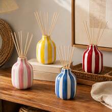1pc Colorful Vertical Stripe Reed Diffuser Bottle, Mini Bulb Shape Aromatherapy Holder, Modern Nordic Striped Decorative Bud Vase For Bathroom Vanity Shelf Bedroom Home Decor - 1PC - View 3