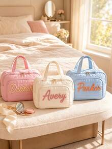 1pc Personalized Name Pink Blue Makeup Bag Bridesmaid Makeup Storage Pouch Glitter Bride Party Wedding Favor Proposal Gift - Multicolor - View 3