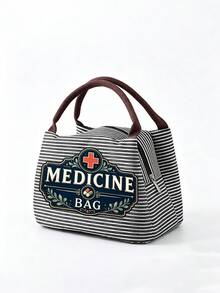Vintage Medicine Bag, Striped Tote Lunch Bag, Women's Tote Bag, Travel Essential Storage Bag And Laptop Storage Bag, Zippered Toiletry Bag, Portable Work Travel And Home Organization Bag, Large Capacity Striped Storage Bag, Vintage MEDICINE BAG Pattern Decoration, Portable Makeup Bag Suitable For Medical Personnel And Office Workers, Multi-Functional Travel Business Trip Bag For Daily Use, Halloween Gift, Women's Birthday Gift - Multicolor - View 21